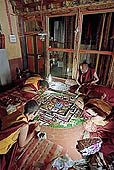 Ladakh - Likir gompa, monks preparring mandal of sand 